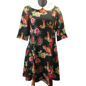VTG Hell Bunny Vixen Womens S Mini Dress Woodland Collar 50s Retro